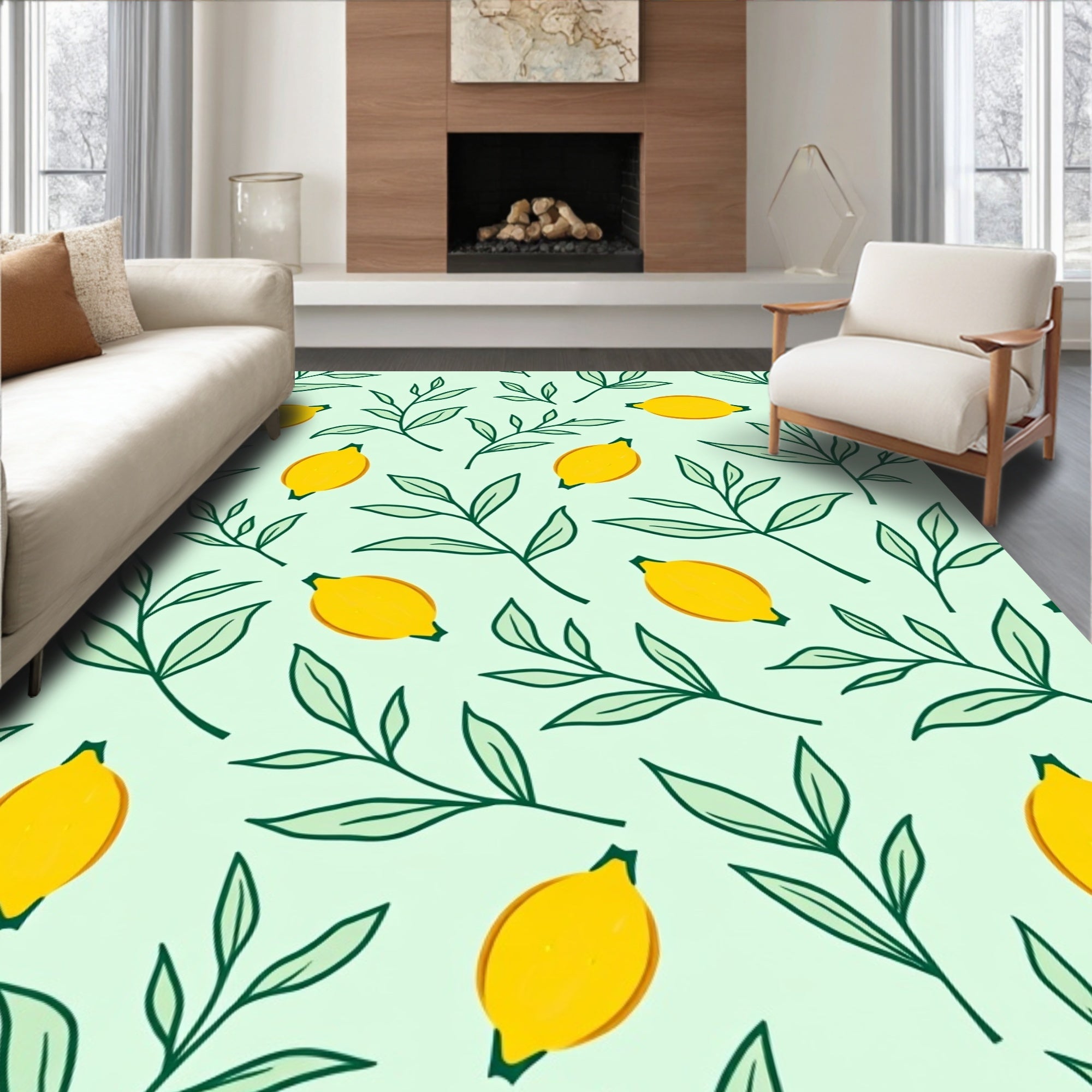 Lemon Branch Leaf Pattern Design Rug