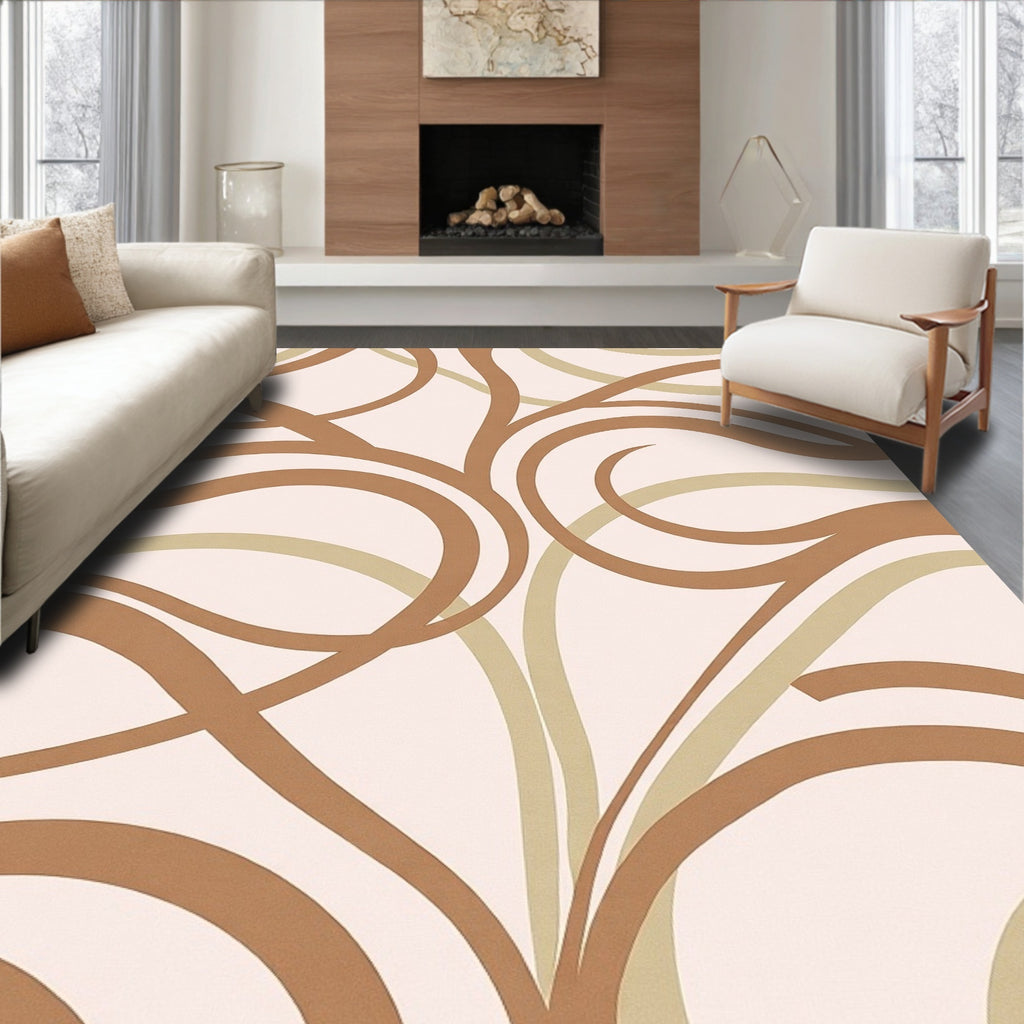 Brown Beige Swirl Abstract Pattern Rug