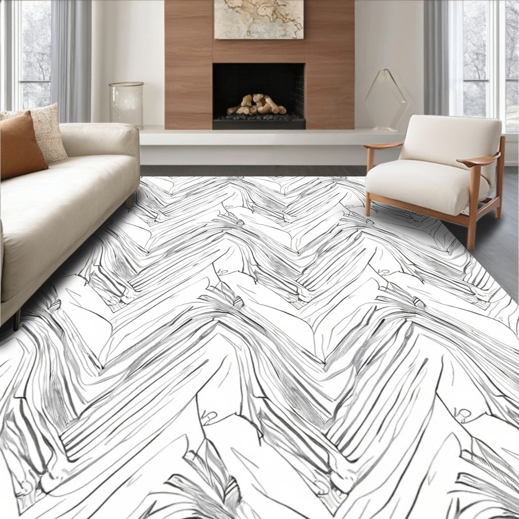 Abstract Zigzag Sketch Texture Rug