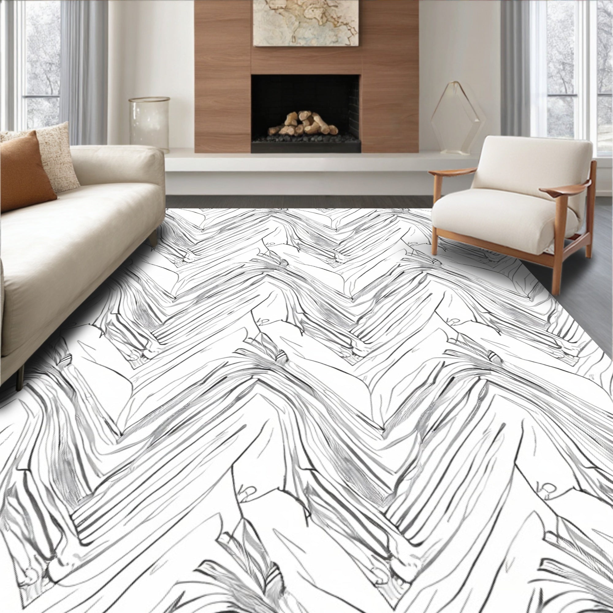 Abstract Zigzag Sketch Texture Rug