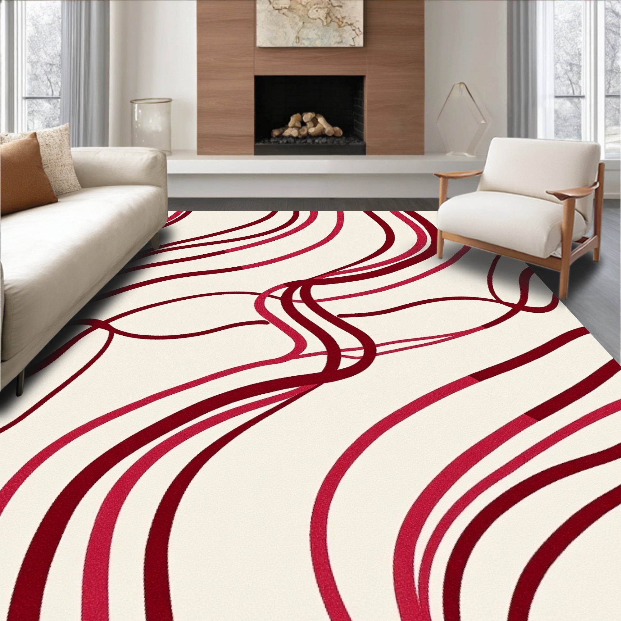 Crimson Swirls Patterned Rug