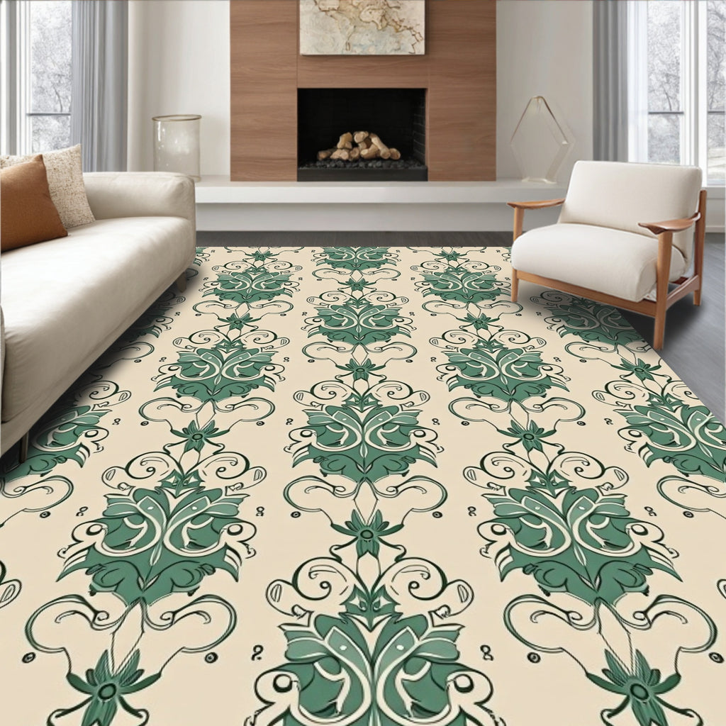 Green Floral Damask Vintage Pattern Rug