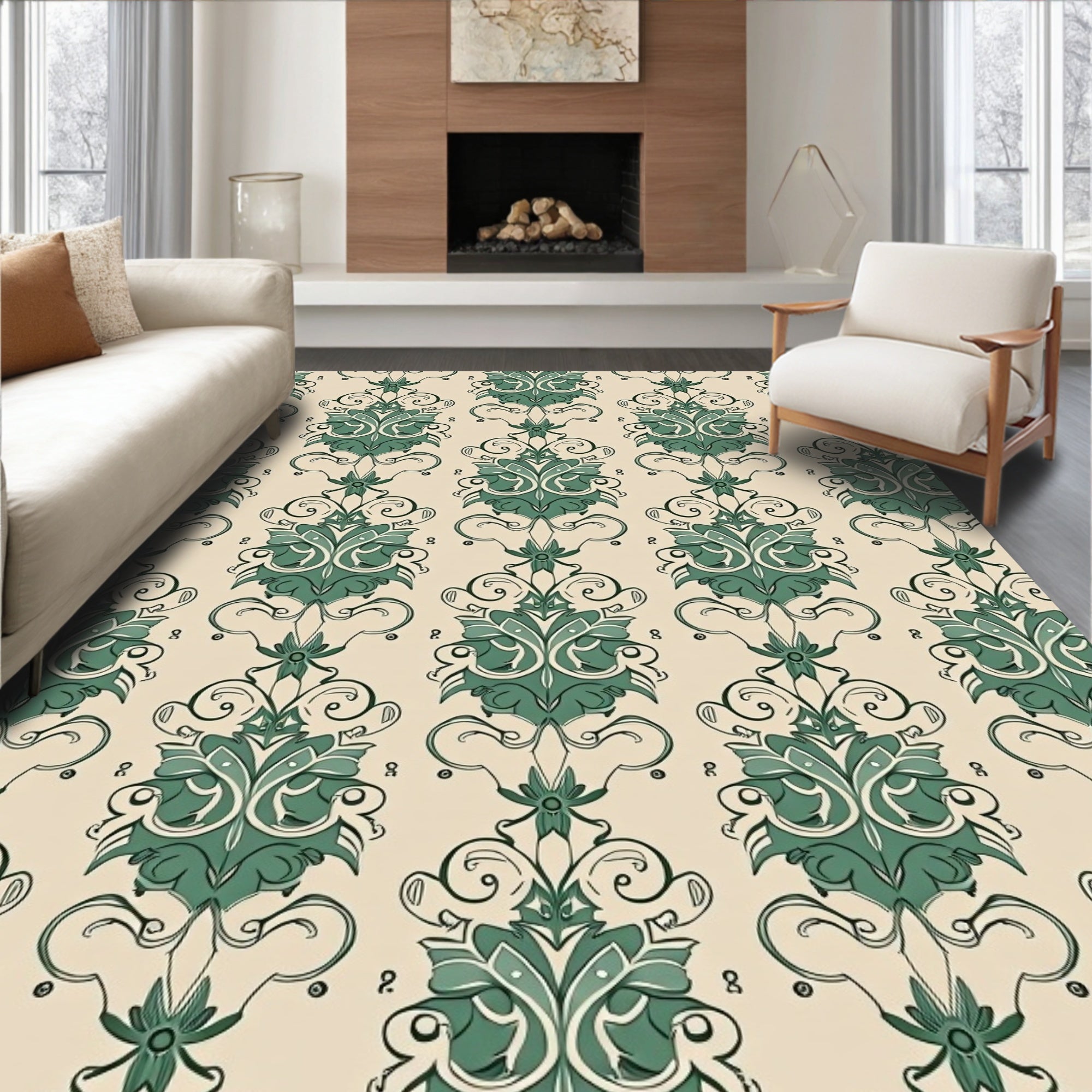 Green Floral Damask Vintage Pattern Rug