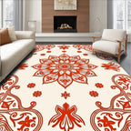 Mandala Flower Patterned Red Design Rug