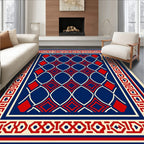 Classic Geometric Red White Blue Design Rug