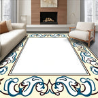 Ornate Cream Blue Brown Floral Border Rug