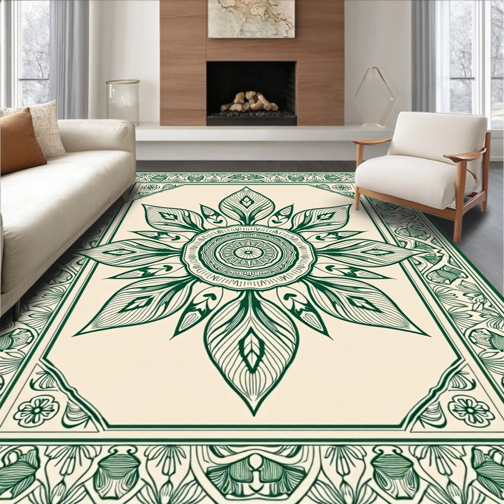 Intricate Floral Mandala Frame Design Rug