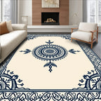 Elegant Navy Blue Mandala Border Rug
