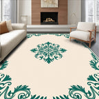 Elegant Teal Floral Medallion Motif Rug