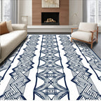 Dark Blue White Vertical Geometric Pattern Rug