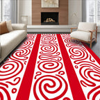 Red White Swirling Stripe Rug