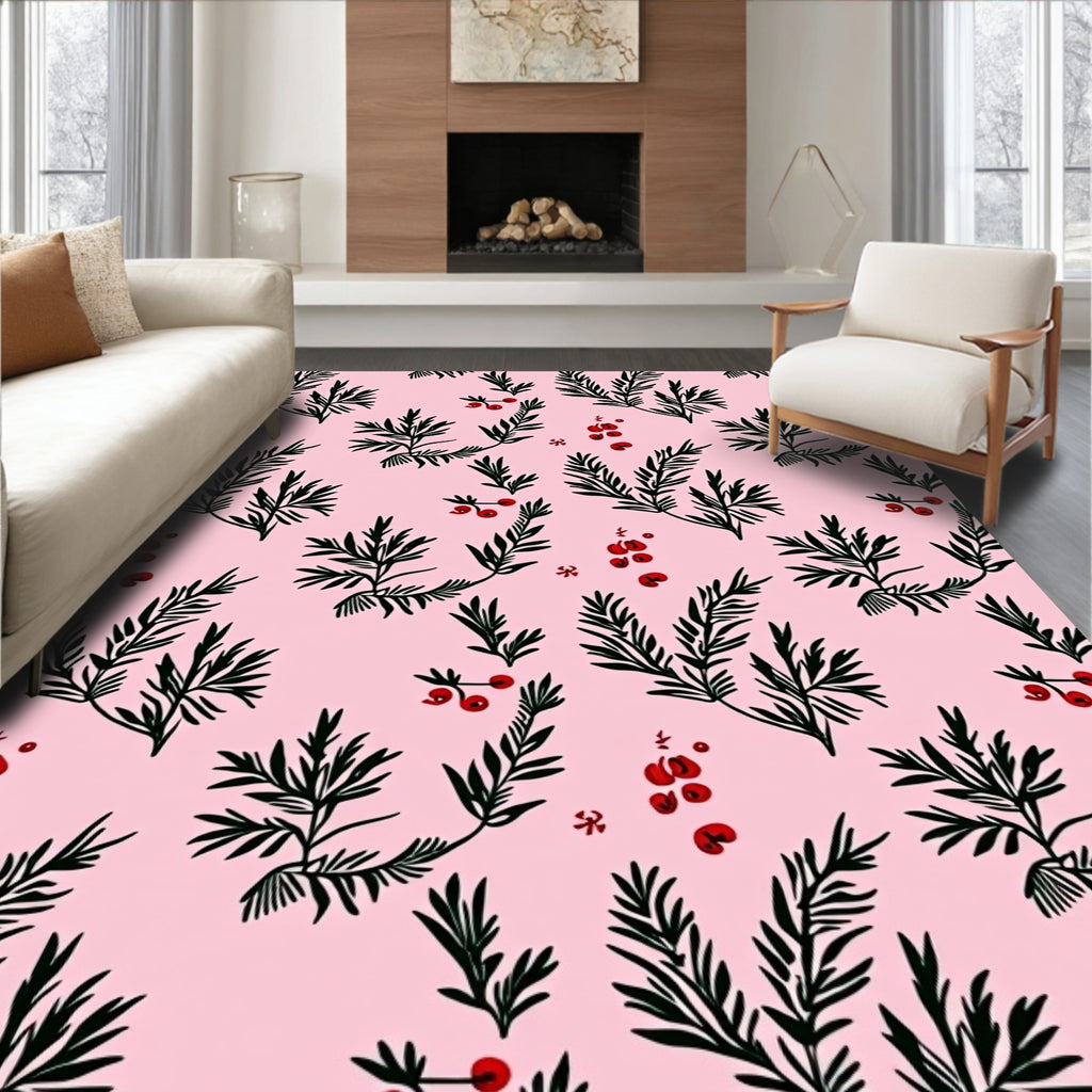Pink Sprig Berries Foliage Rug