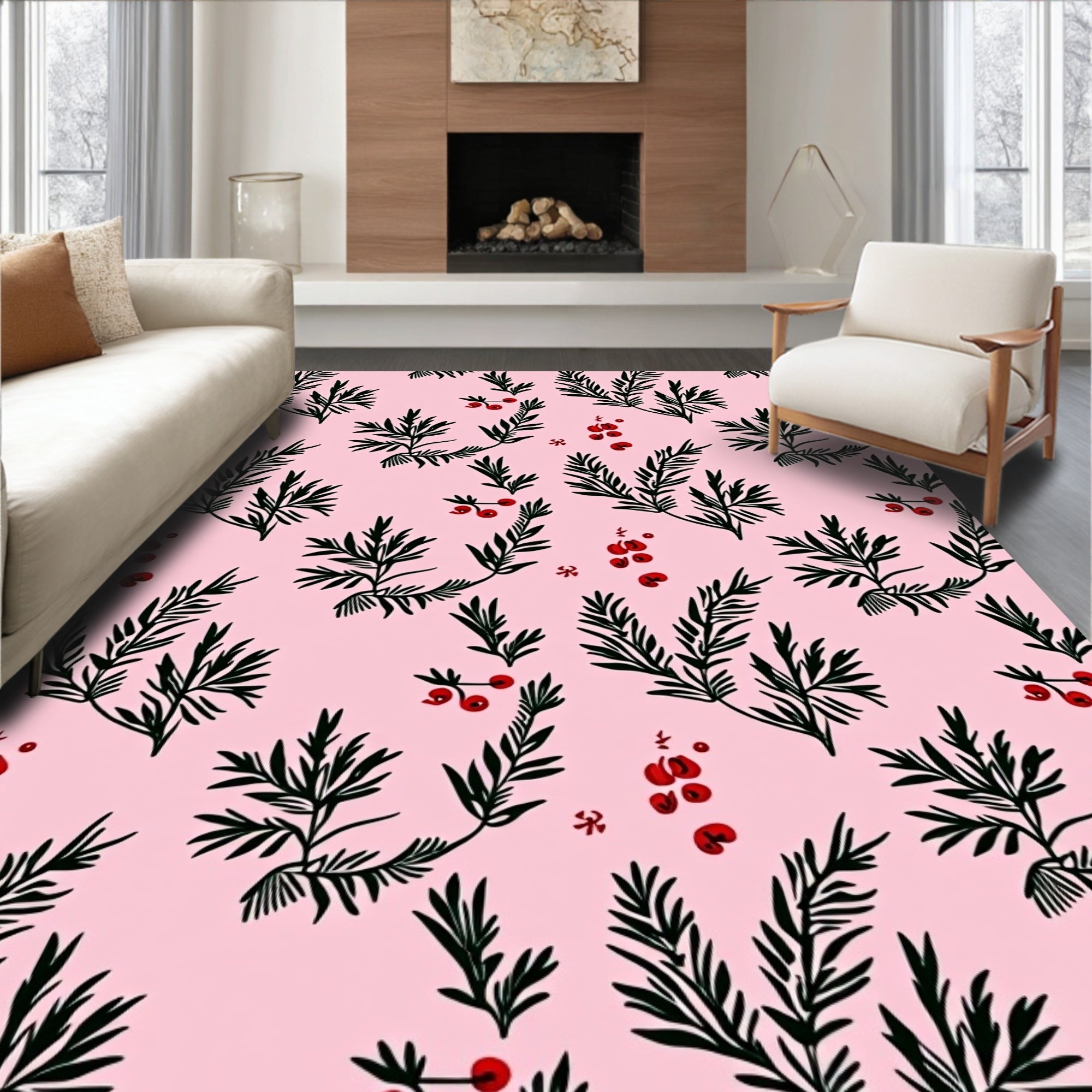 Pink Sprig Berries Foliage Rug