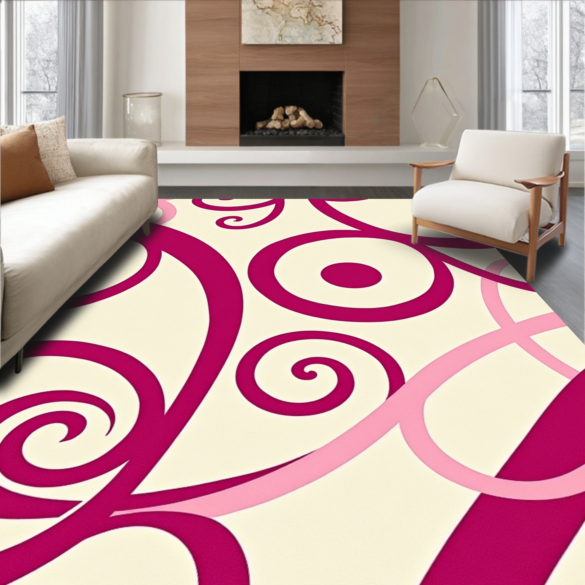 Crimson Pink Swirl Pattern Rug