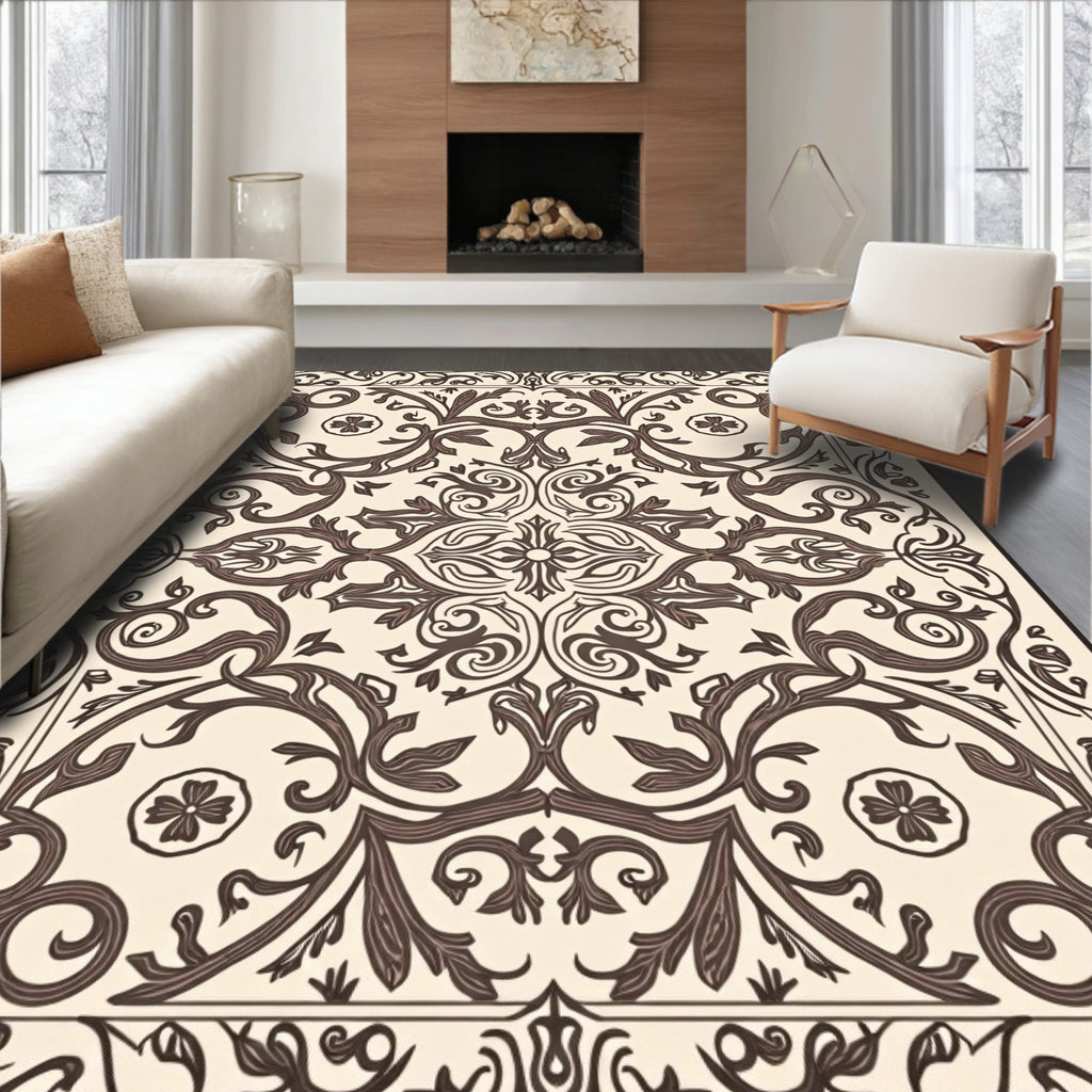 Ornate Floral Scrollwork Pattern Rug