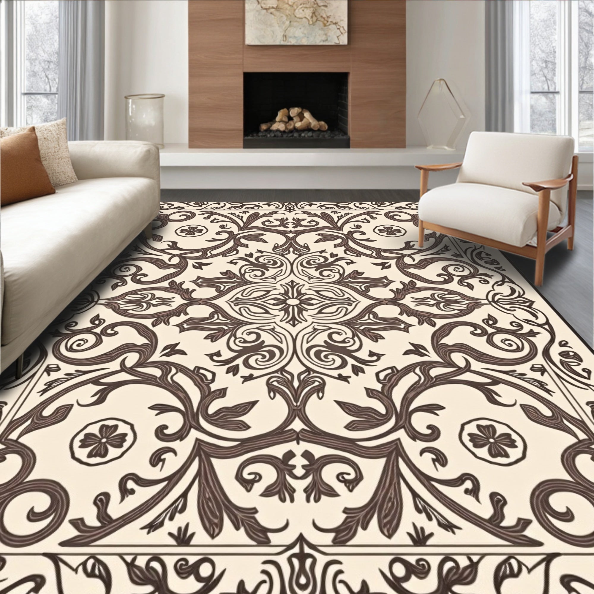 Ornate Floral Scrollwork Pattern Rug