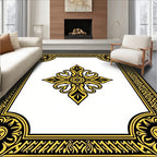 Ornate Gold Floral Centerpiece Frame Rug