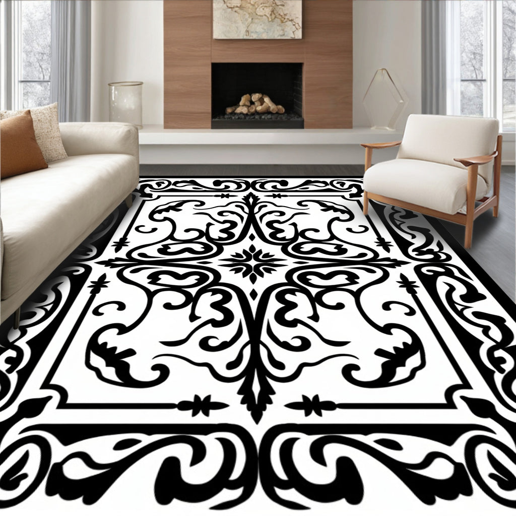 Ornate Scrollwork Floral Vine Pattern Rug