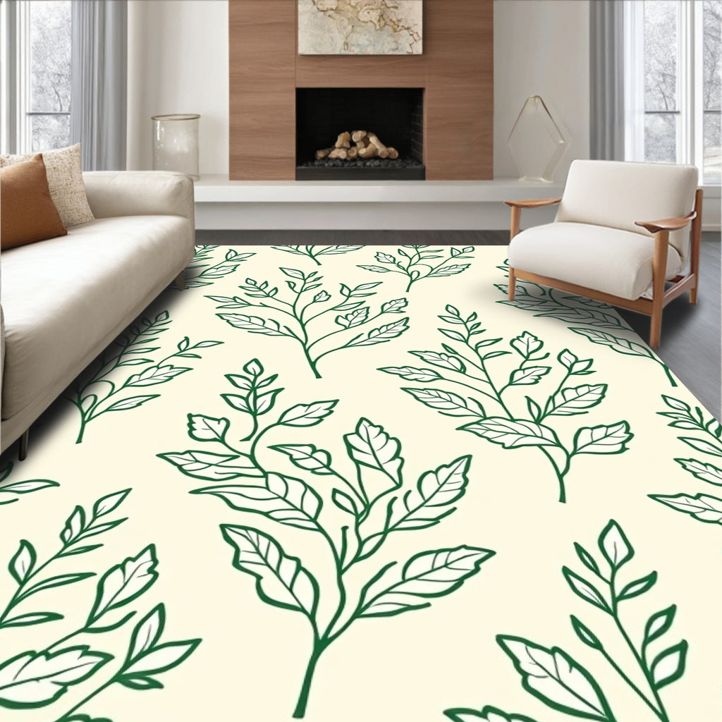 Simple Green Leaf Pattern Design Rug