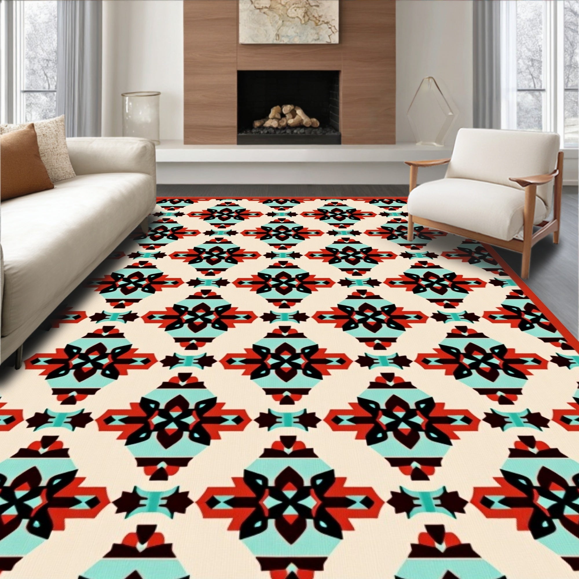 Vibrant Geometric Patterned Area Rug