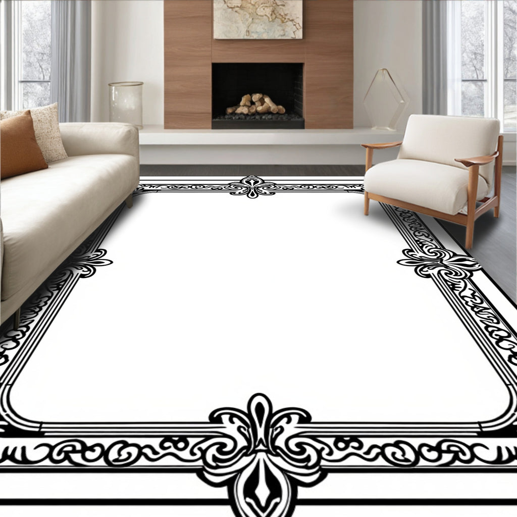 Classic Ornate Floral Border Design Rug