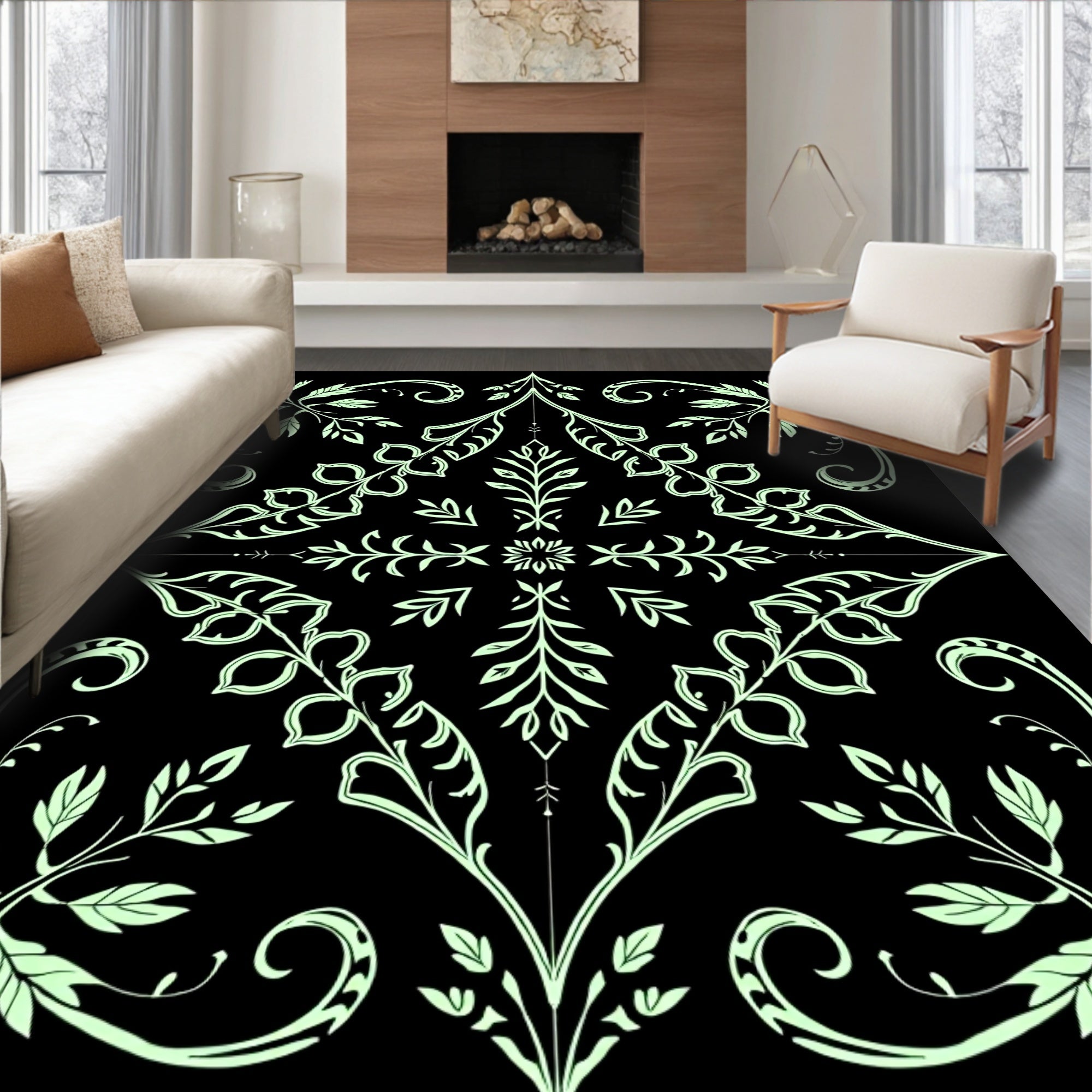 Elaborate Floral Scrollwork Design Rug