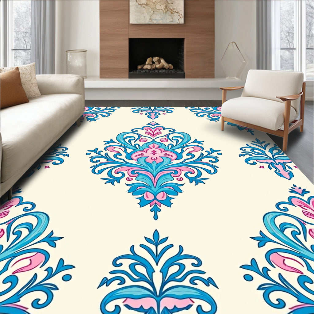 Ornate Floral Damask Pattern Rug
