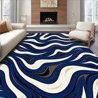 Dynamic Wavy Blue Cream Abstract Rug
