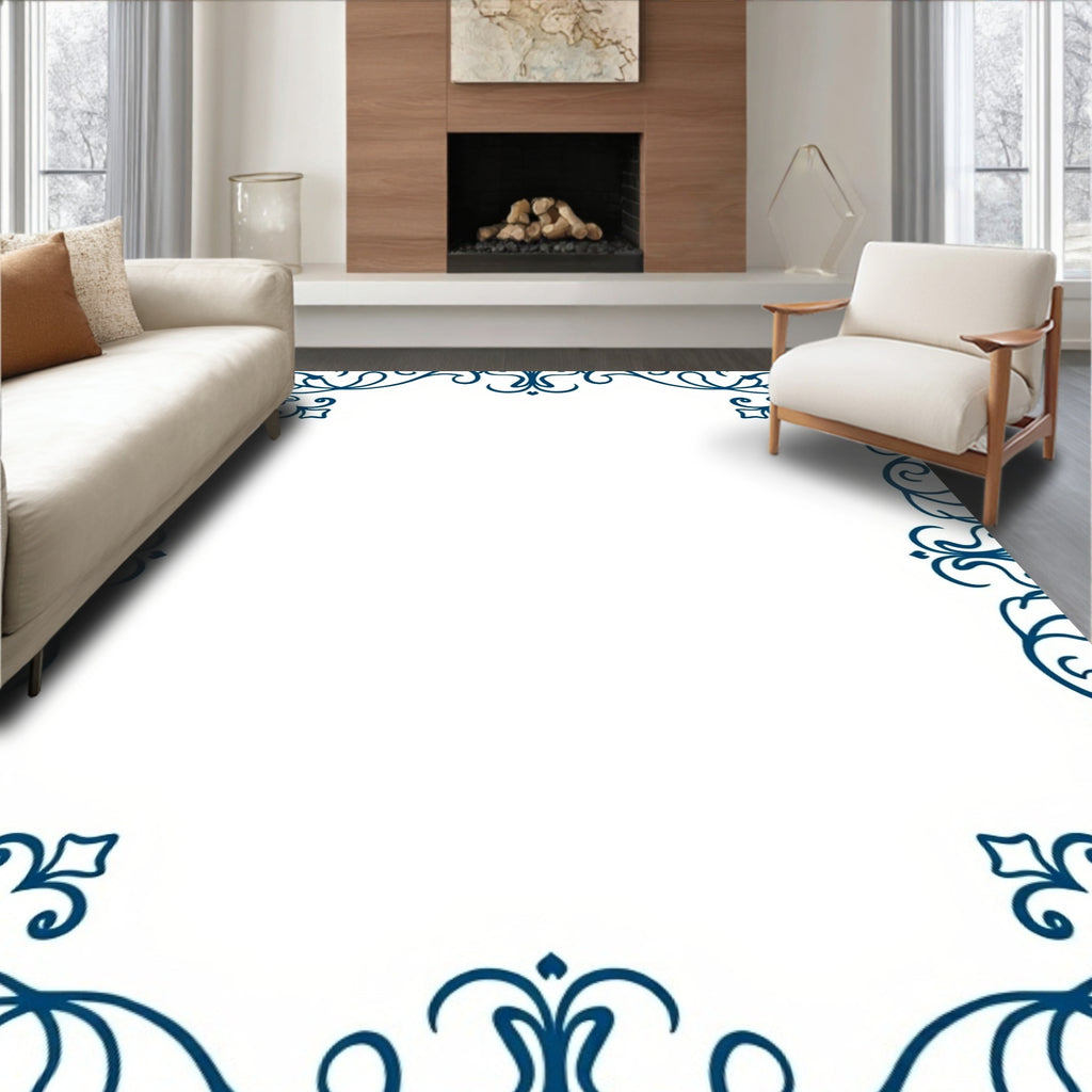 Ornate Blue Swirl Filigree Design Rug