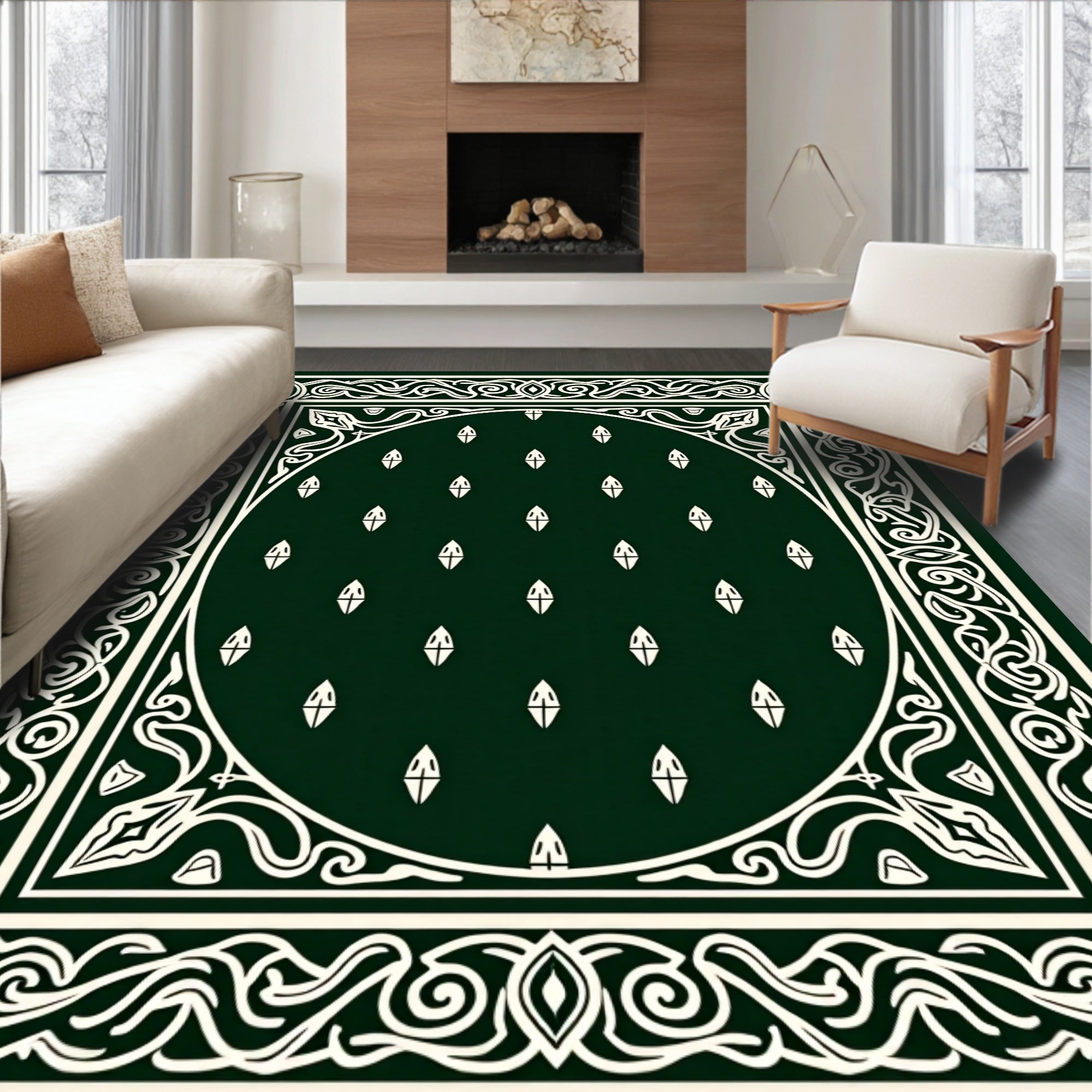 Dark Green Ornamental Pattern Rug