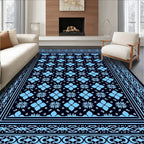 Classic Blue Floral Bordered Rug