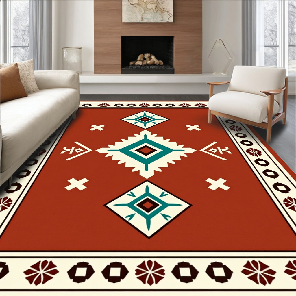 Geometric Diamond Motif Rustic Rug
