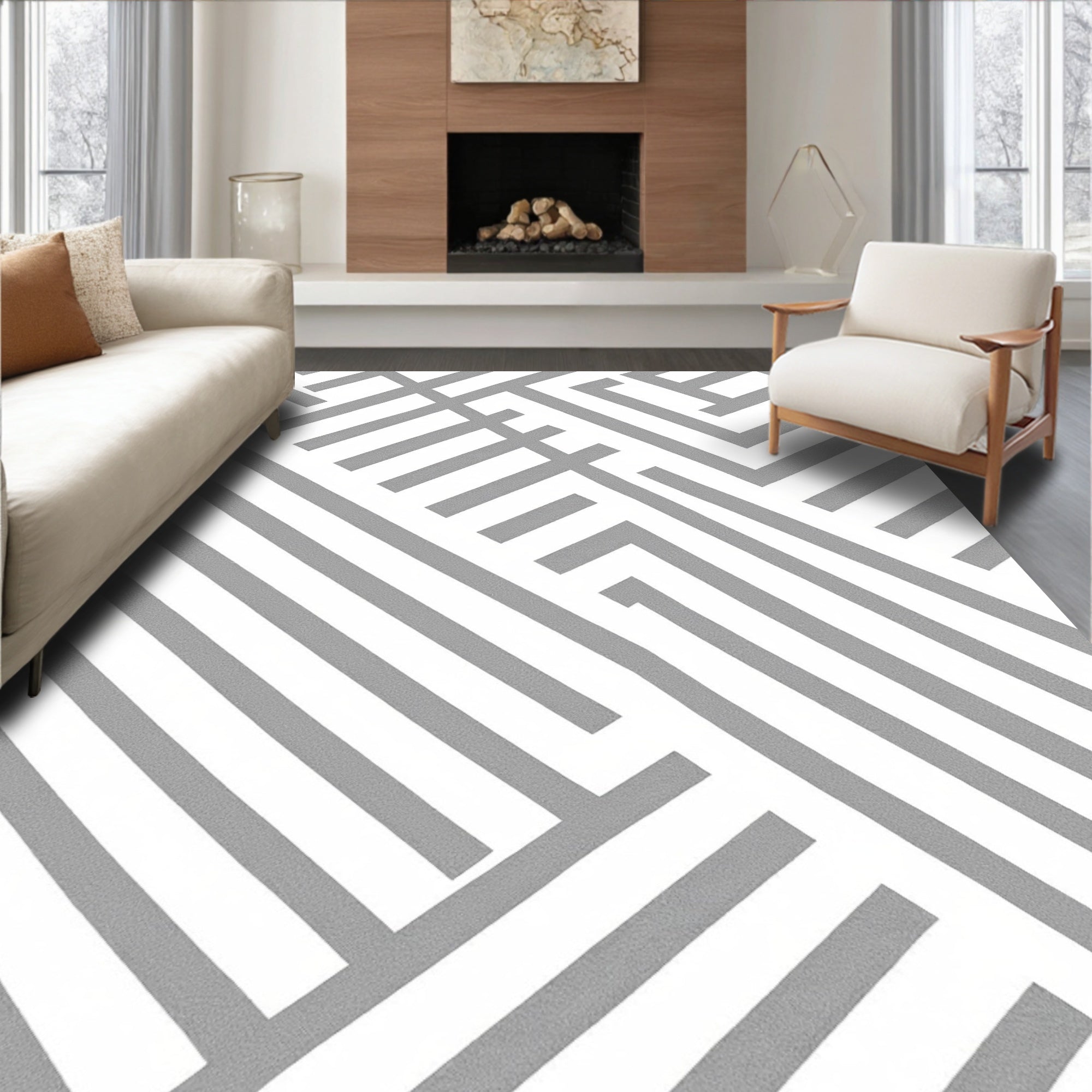 Modern Geometric Stripe Interlocking Design Rug