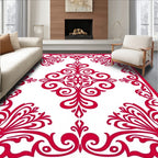 Vibrant Red Ornate Scrollwork Design Rug