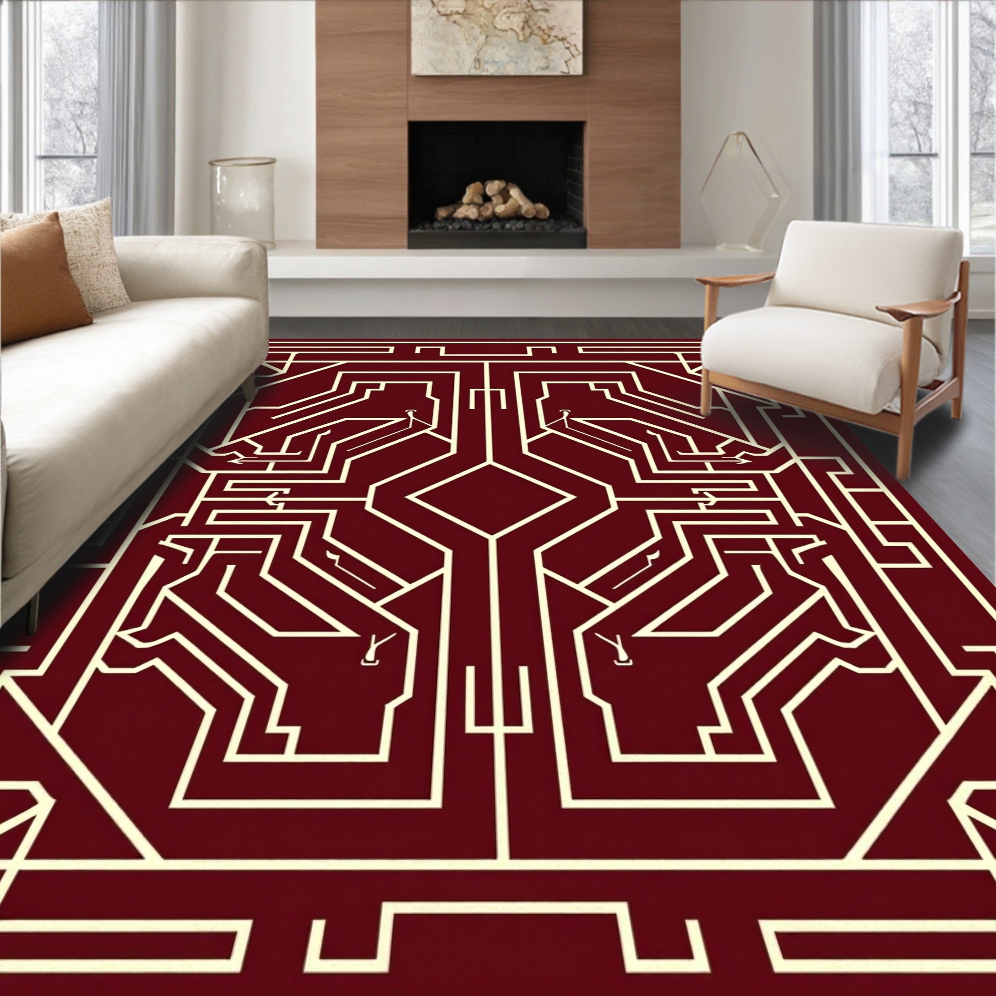 Intricate Geometric Maze Pattern Rug