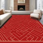 Red Gold Abstract Geometric Labyrinth Rug