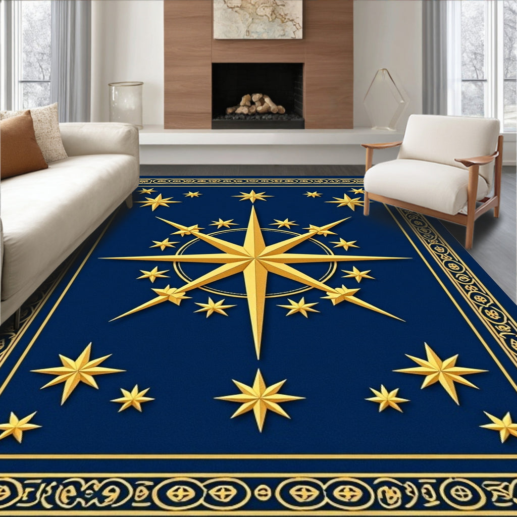 Golden Stars On Deep Blue Rug