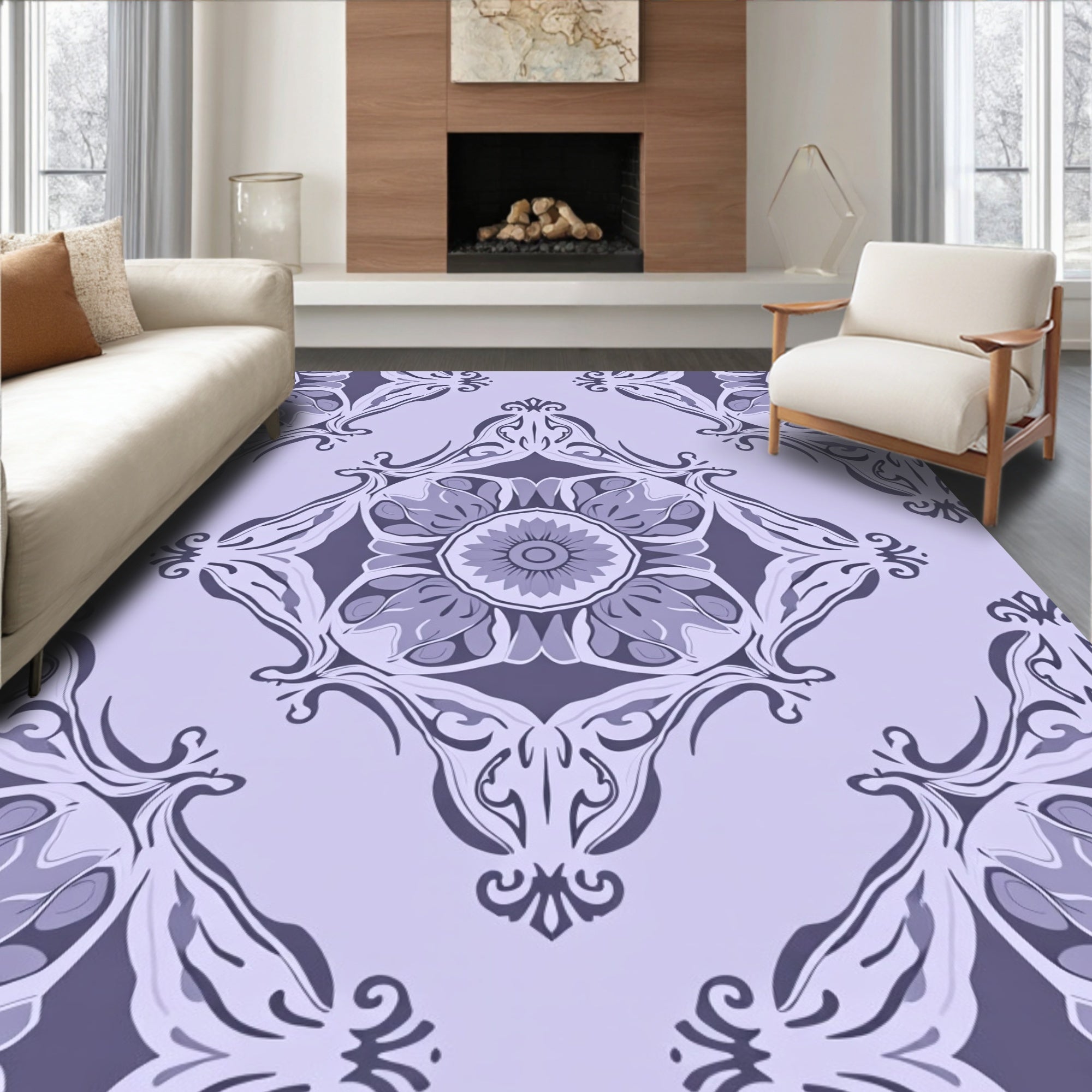 Pale Lavender Floral Medallion Pattern Rug
