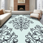 Classic Black Damask Floral Pattern Rug