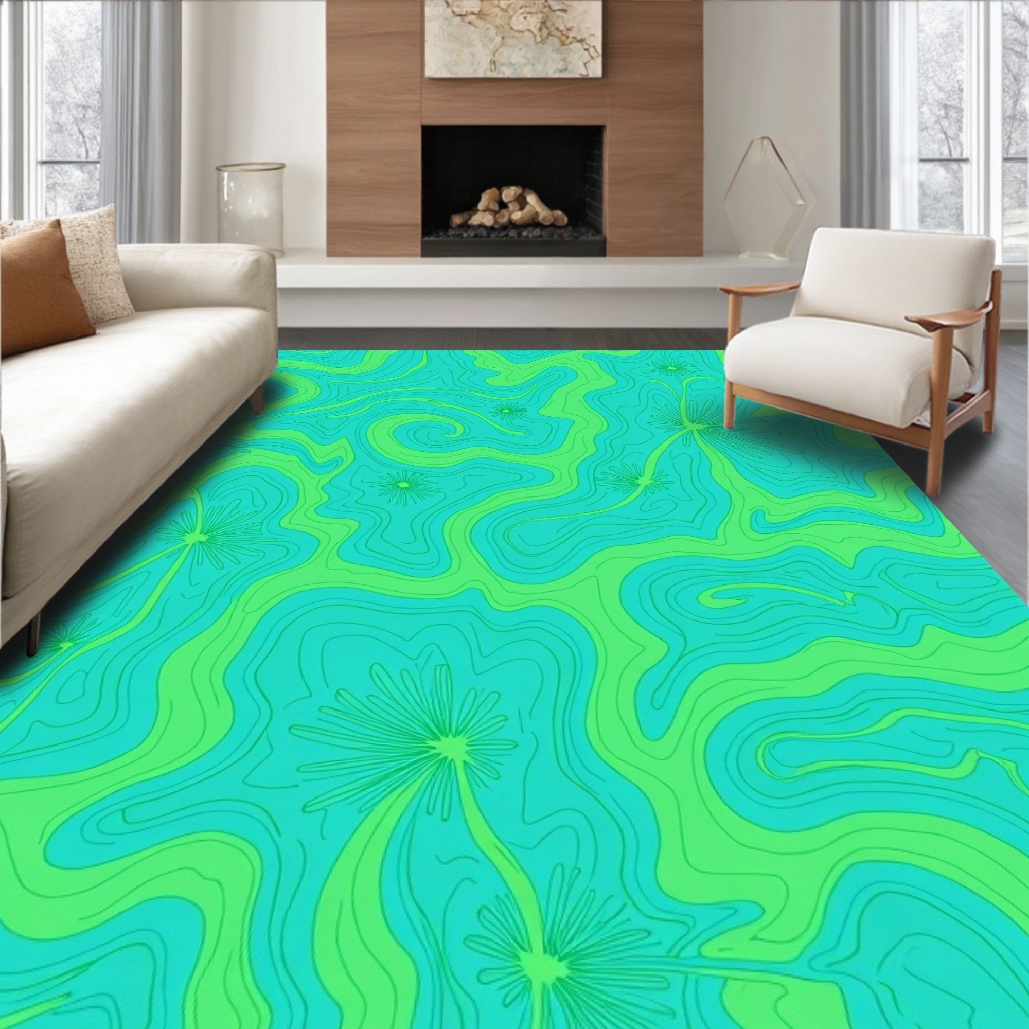 Retro Swirl Daisy Pattern Design Rug