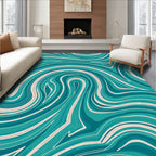 Teal Cream Swirl Pattern Rug