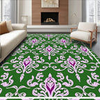 Green Damask Floral Pattern Rug