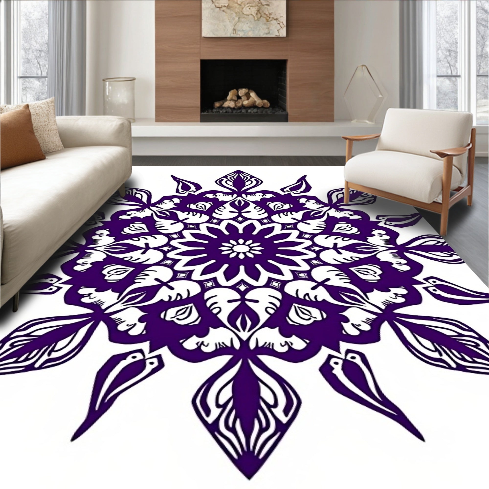 Deep Purple Intricate Floral Mandala Rug