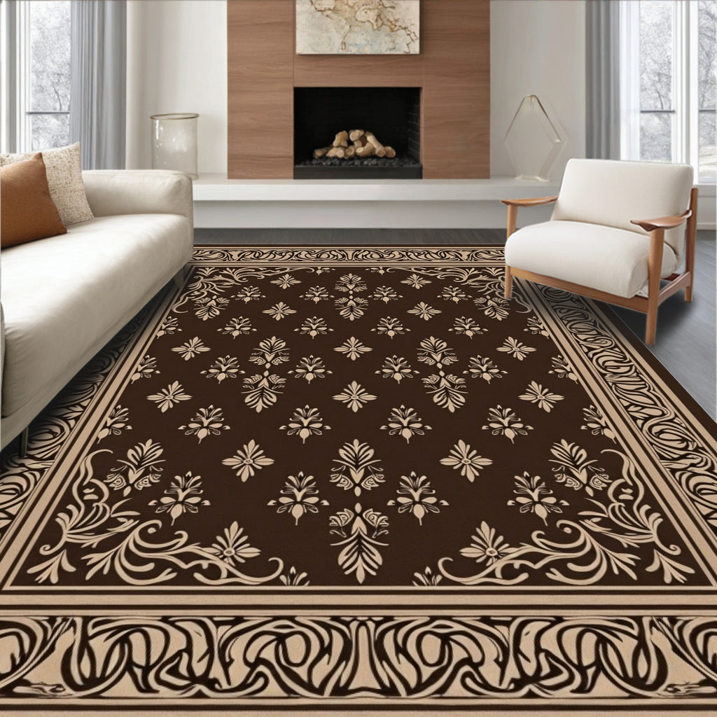 Ornate Scroll Floral Patterned Rug