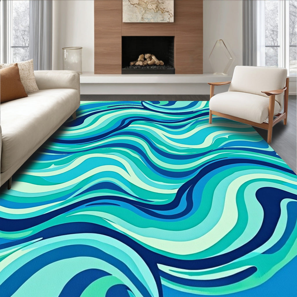 Oceanic Swirl Blue and Teal Design Rug
