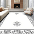 Ornate Floral Scroll Pattern Border Rug