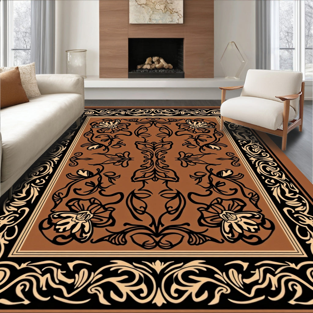 Elegant Floral Scroll Pattern Rug