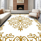 Gold Damask Floral Swirl Scroll Art Rug