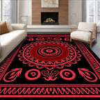 Bold Red Floral Mandala Bordered Design Rug