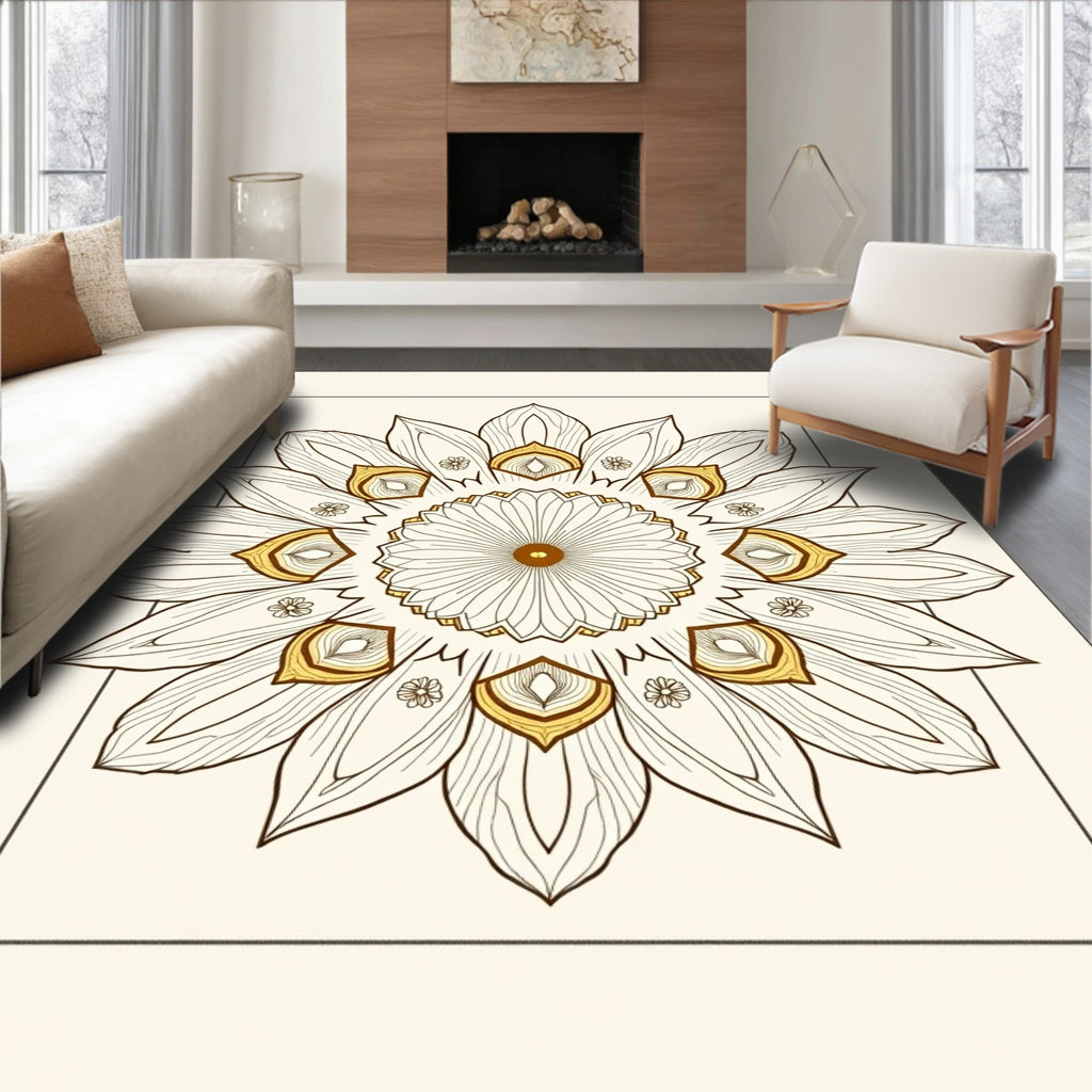 Mandala Floral Outline Abstract Pattern Rug
